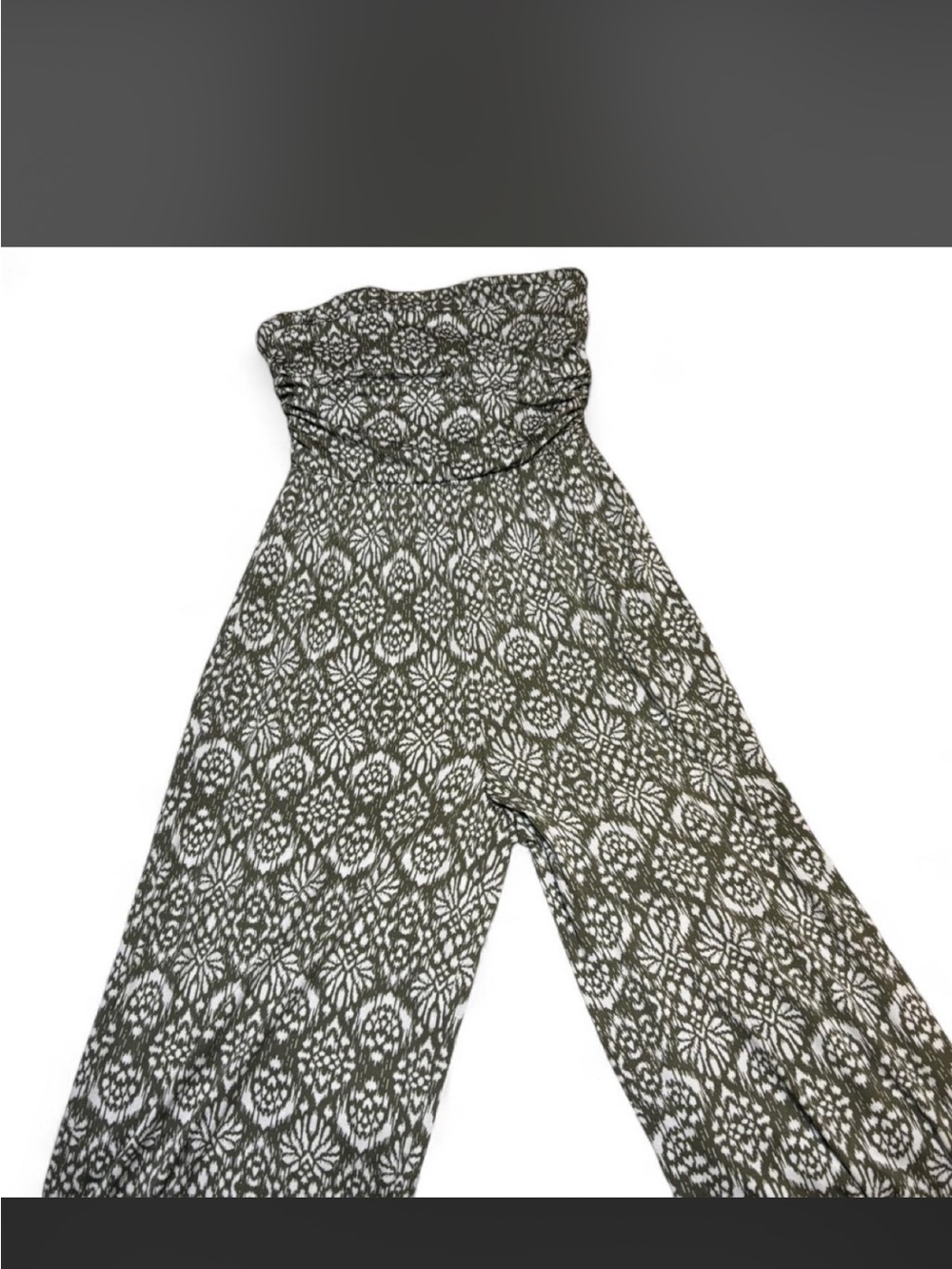 Women's medium Strapless Jumpsuit in Olive Print